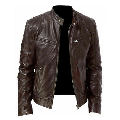 Men’s Motorcycle PU Leather Jacket – Slim Fit Coat
