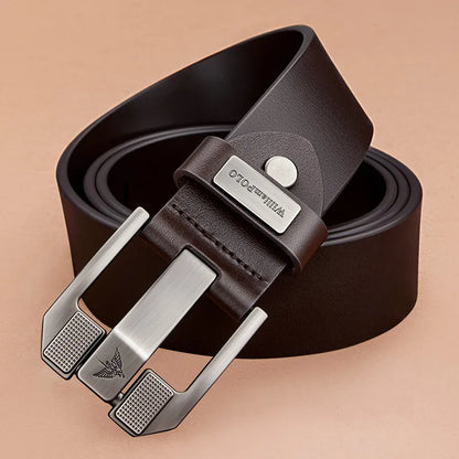 Men’s Cowhide Denim Belt – Needle Buckle Retro