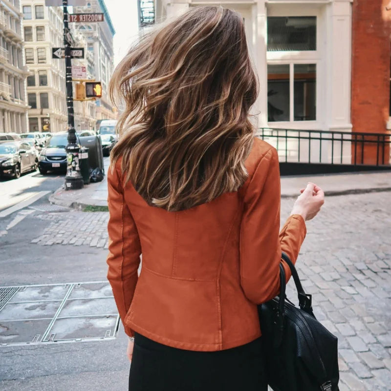 Women’s Slim PU Leather Jacket – Moto Biker Coat