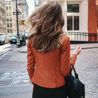 Women’s Slim PU Leather Jacket – Moto Biker Coat