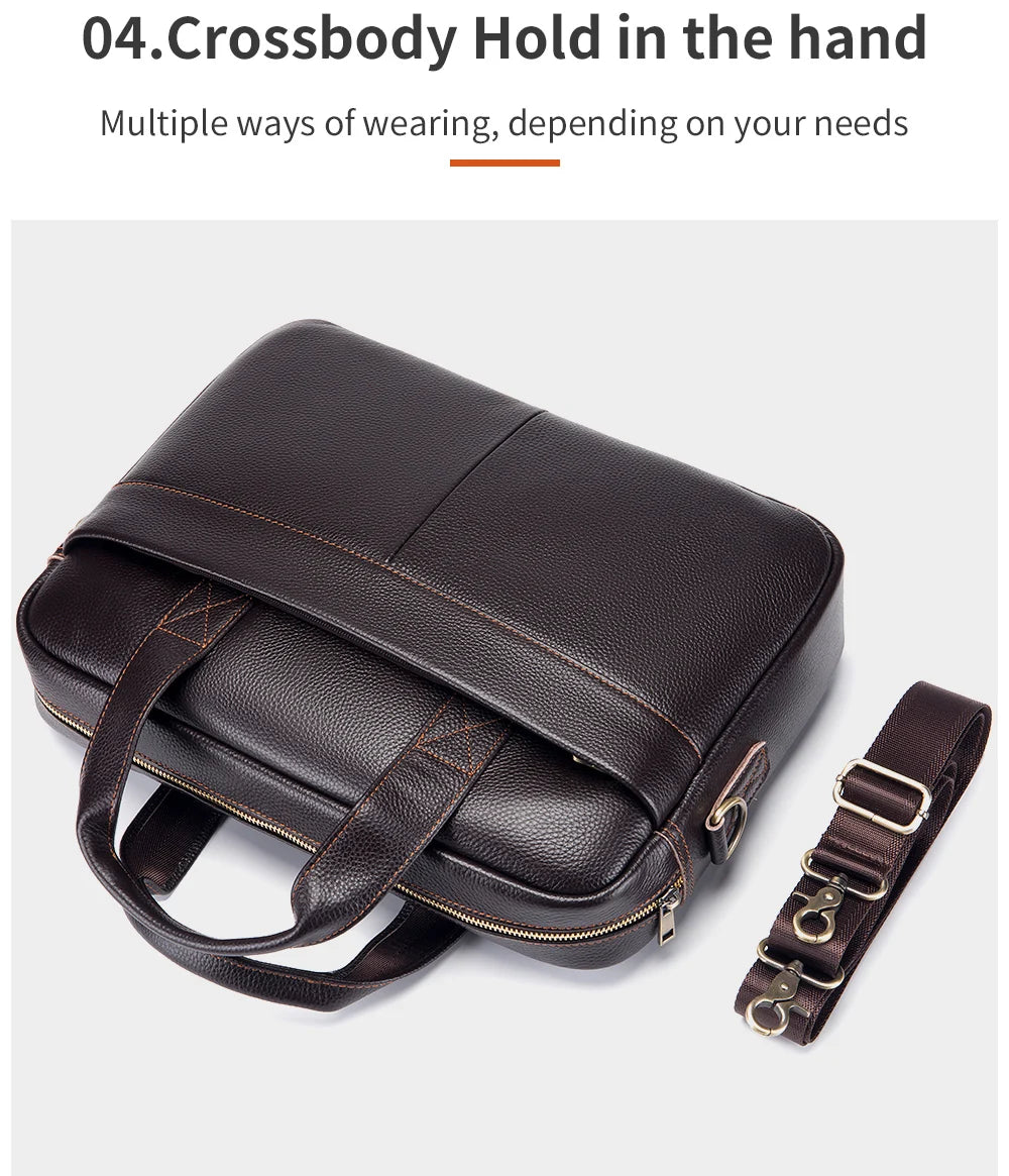 Men’s Cowhide Briefcase – 14 Inch Laptop Bag