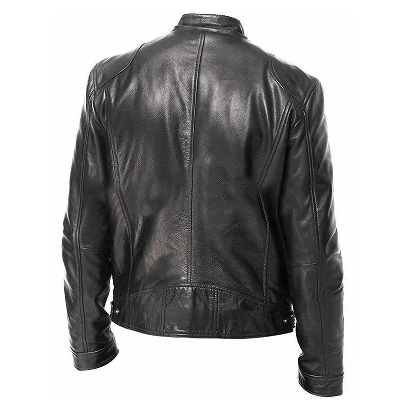 Men’s Motorcycle PU Leather Jacket – Slim Fit Coat