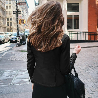 Women’s Slim PU Leather Jacket – Moto Biker Coat