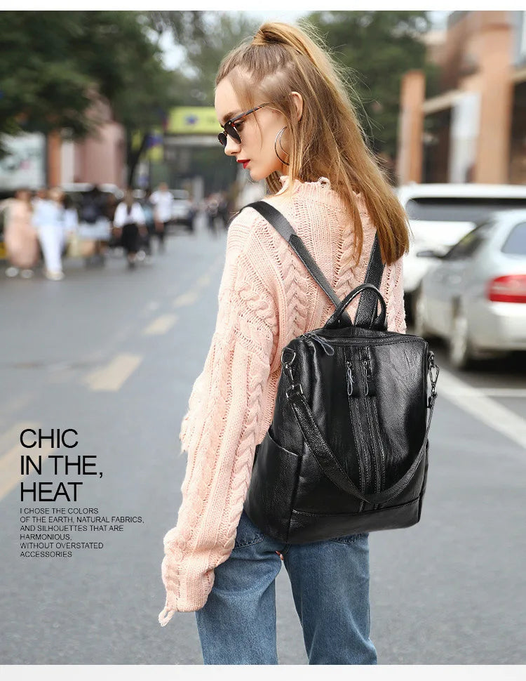 Women’s Soft Leather Backpack – Casual Travel Bag