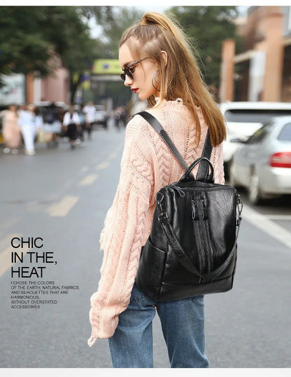Women’s Soft Leather Backpack – Casual Travel Bag