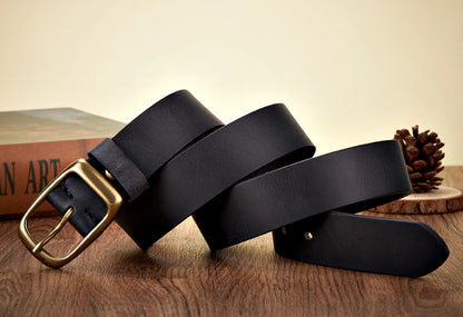 Men’s Cowskin Leather Belt – Copper Buckle Jeans Strap