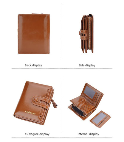 Women’s Waxed Leather Wallet – Buckle Zipper Design
