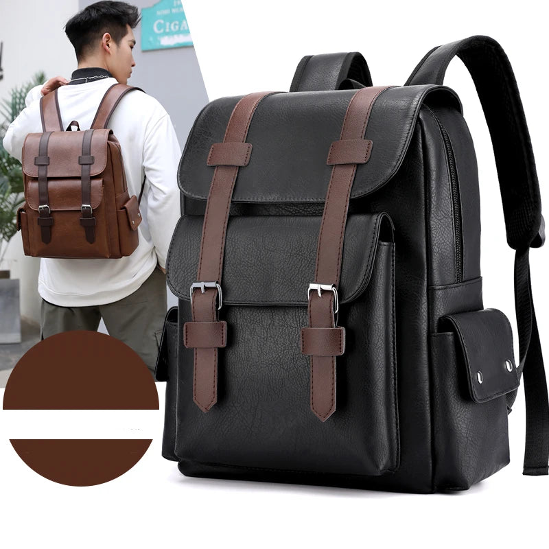 Men’s PU Leather Backpack – Laptop School Bag