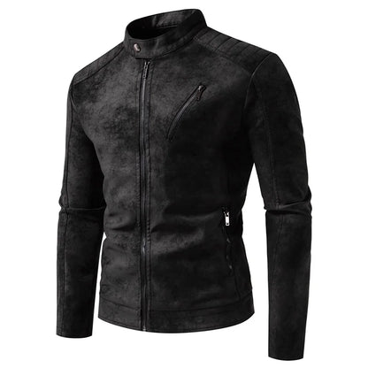 Men’s Windproof Leather Jacket – Retro Stand Collar Coat
