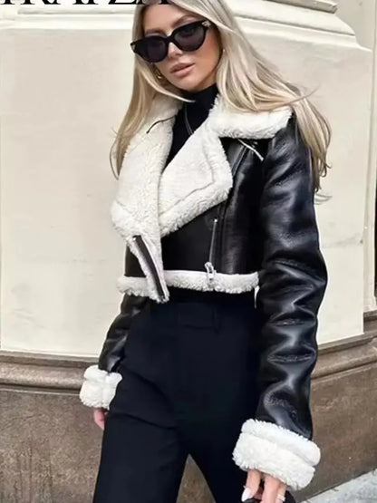 Women’s Thicken Faux Leather Jacket – Vintage Winter Coat