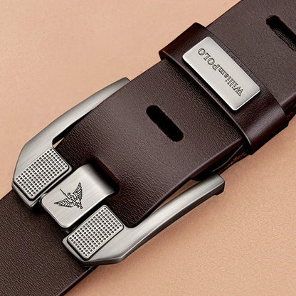 Men’s Cowhide Denim Belt – Needle Buckle Retro