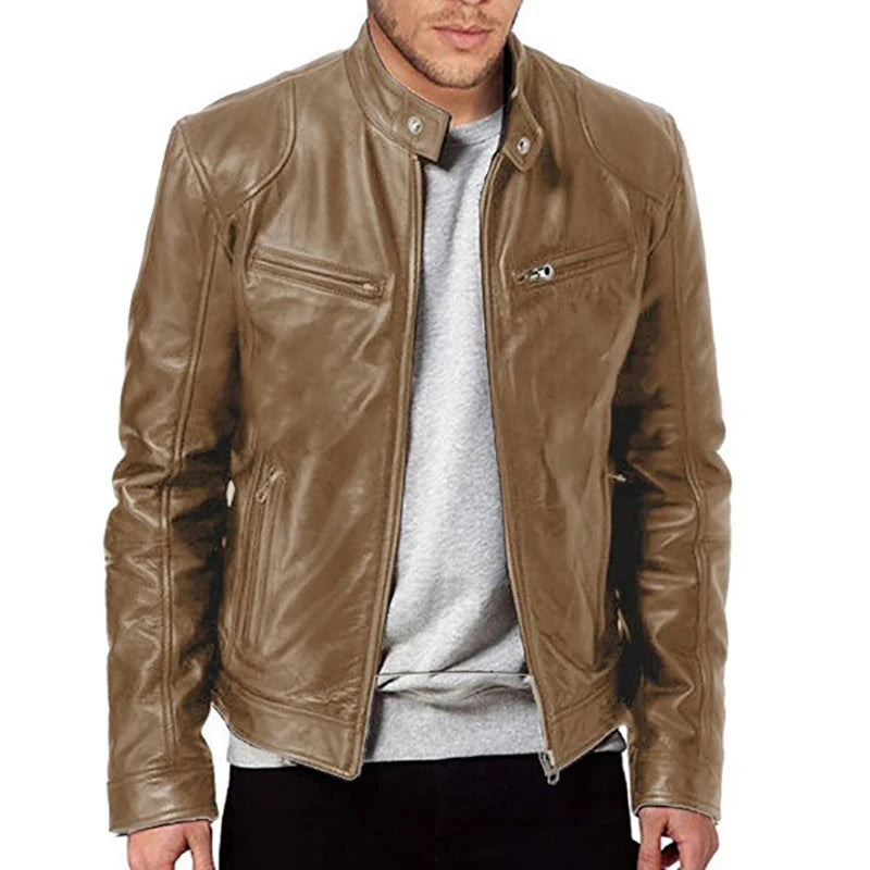 Men’s Motorcycle PU Leather Jacket – Slim Fit Coat