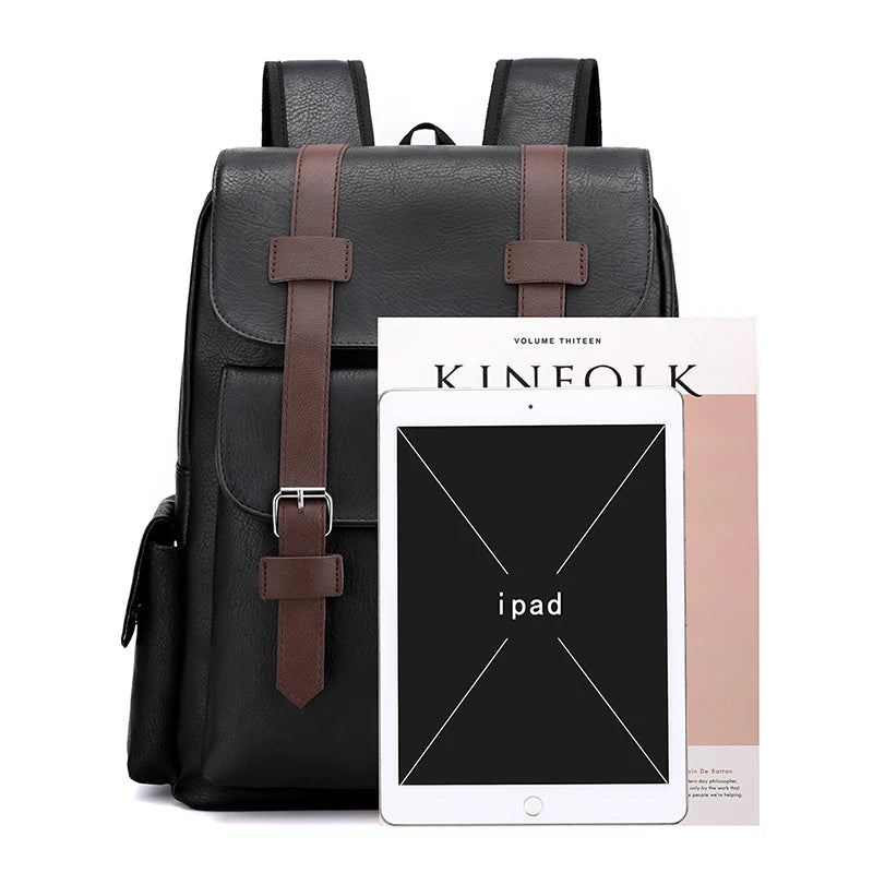 Men’s PU Leather Backpack – Laptop School Bag