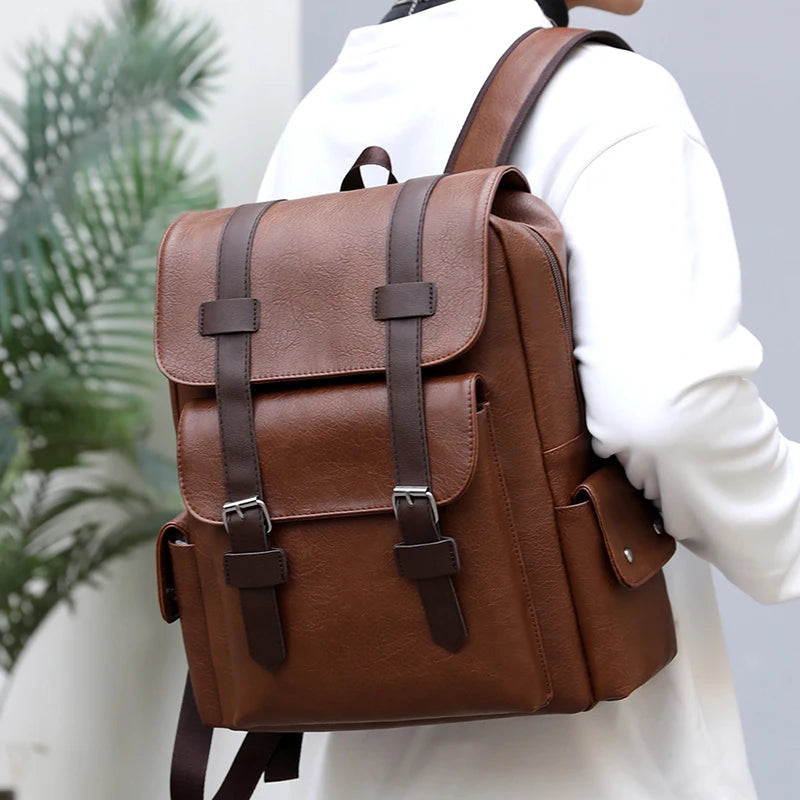 Men’s PU Leather Backpack – Laptop School Bag