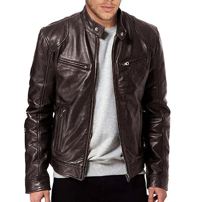 Men’s Motorcycle PU Leather Jacket – Slim Fit Coat