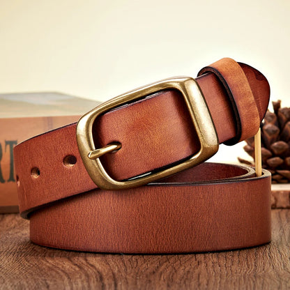 Men’s Cowskin Leather Belt – Copper Buckle Jeans Strap