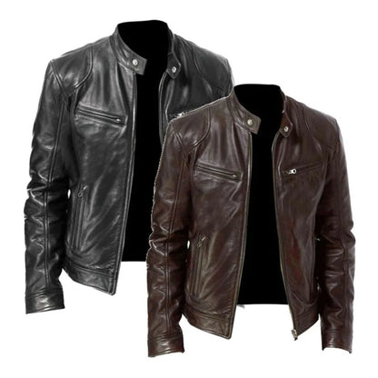 Men’s Motorcycle PU Leather Jacket – Slim Fit Coat