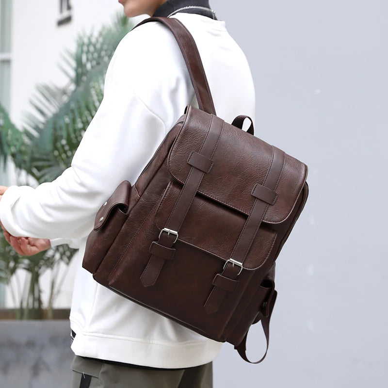 Men’s PU Leather Backpack – Laptop School Bag