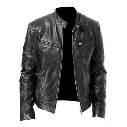 Men’s Motorcycle PU Leather Jacket – Slim Fit Coat