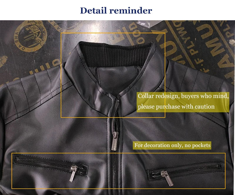 Men’s Motorcycle PU Leather Jacket – Slim Fit Coat