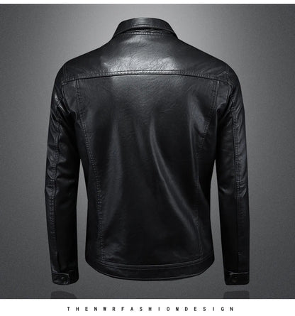 Men’s Solid Color Leather Coat – Slim Fit Moto Jacket
