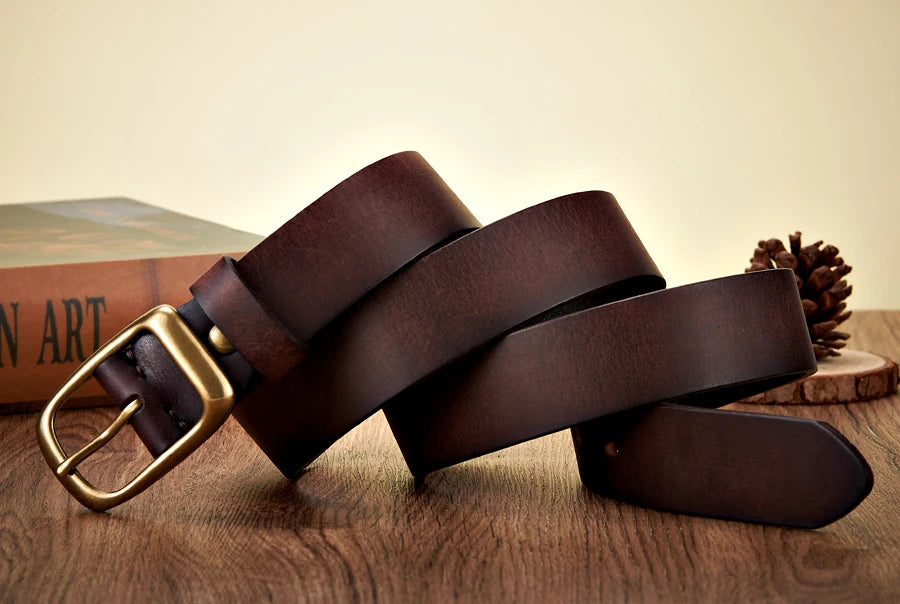 Men’s Cowskin Leather Belt – Copper Buckle Jeans Strap