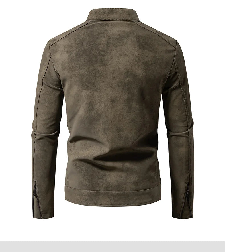 Men’s Windproof Leather Jacket – Retro Stand Collar Coat