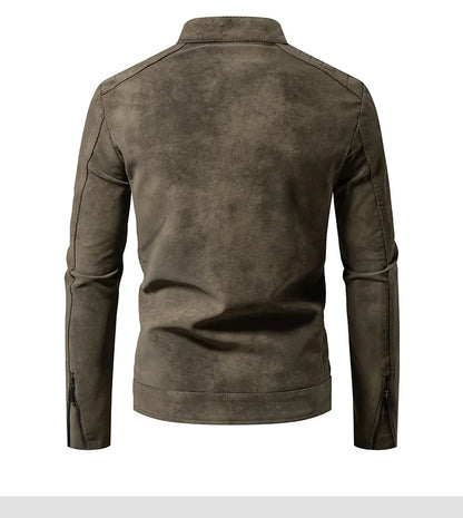 Men’s Windproof Leather Jacket – Retro Stand Collar Coat