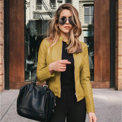 Women’s Slim PU Leather Jacket – Moto Biker Coat