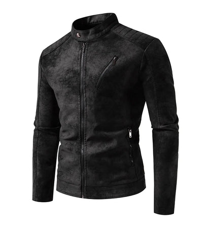 Men’s Windproof Leather Jacket – Retro Stand Collar Coat