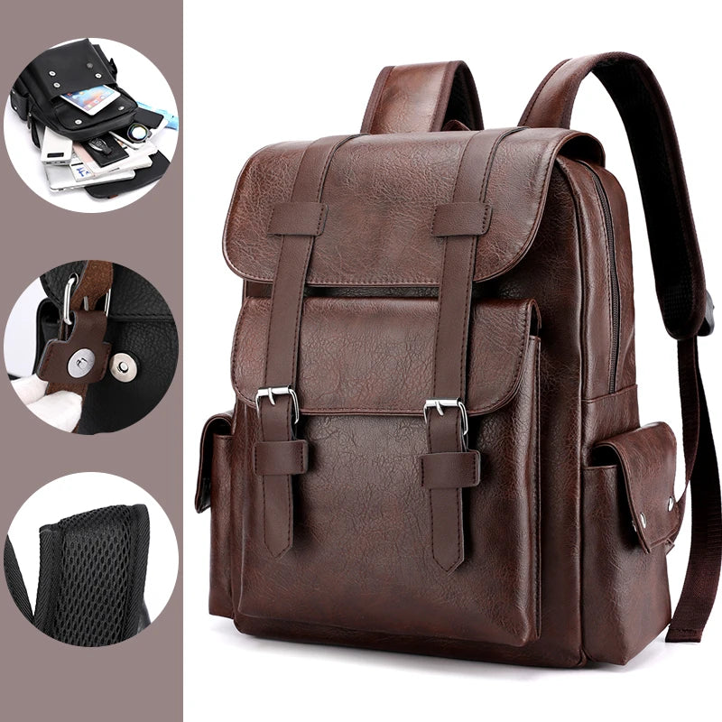 Men’s PU Leather Backpack – Laptop School Bag