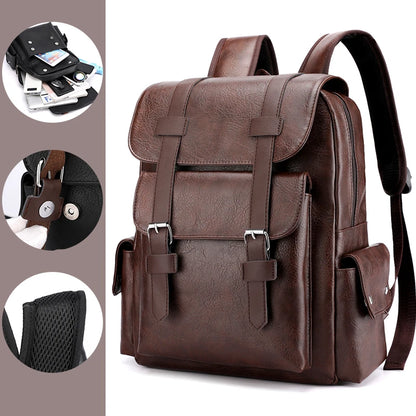 Men’s PU Leather Backpack – Laptop School Bag