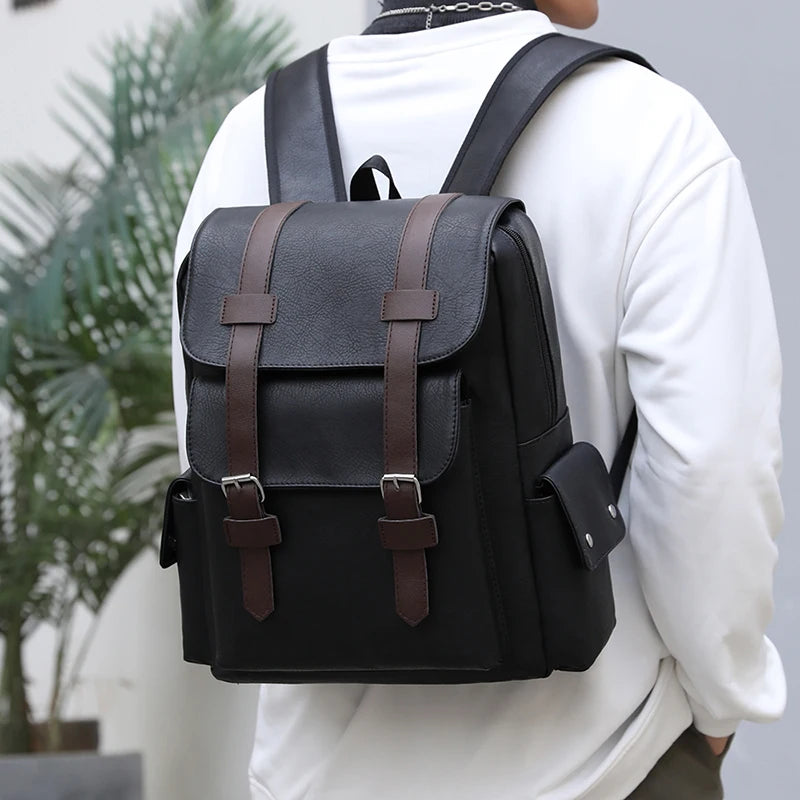 Men’s PU Leather Backpack – Laptop School Bag