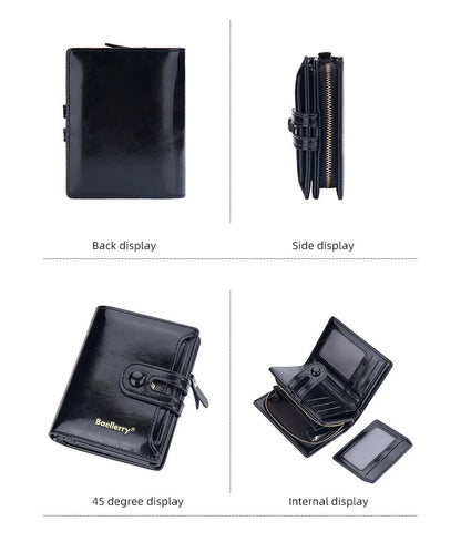 Women’s Waxed Leather Wallet – Buckle Zipper Design