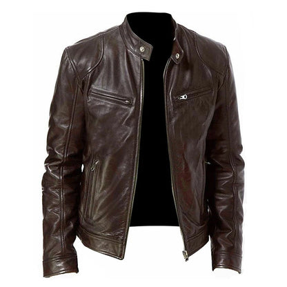 Men’s Motorcycle PU Leather Jacket – Slim Fit Coat