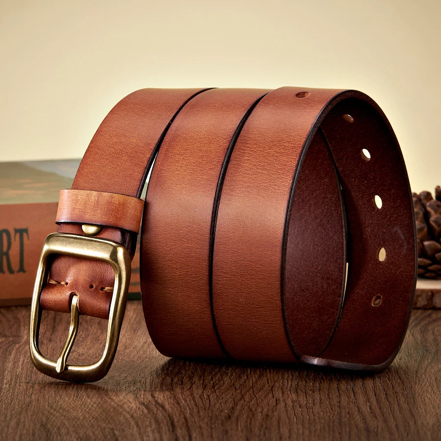Men’s Cowskin Leather Belt – Copper Buckle Jeans Strap
