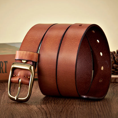 Men’s Cowskin Leather Belt – Copper Buckle Jeans Strap