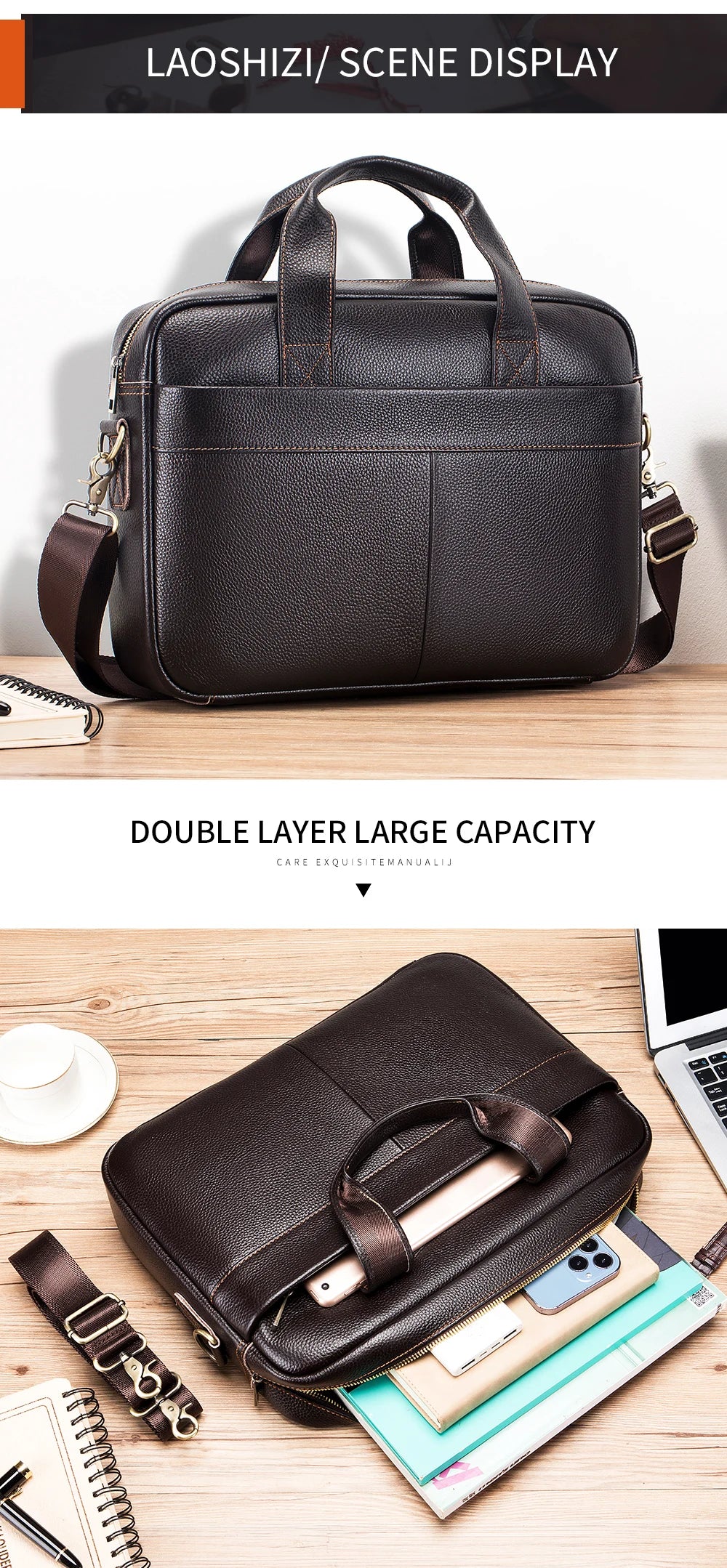 Men’s Cowhide Briefcase – 14 Inch Laptop Bag