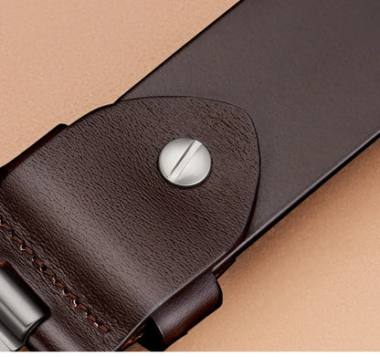 Men’s Cowhide Denim Belt – Needle Buckle Retro